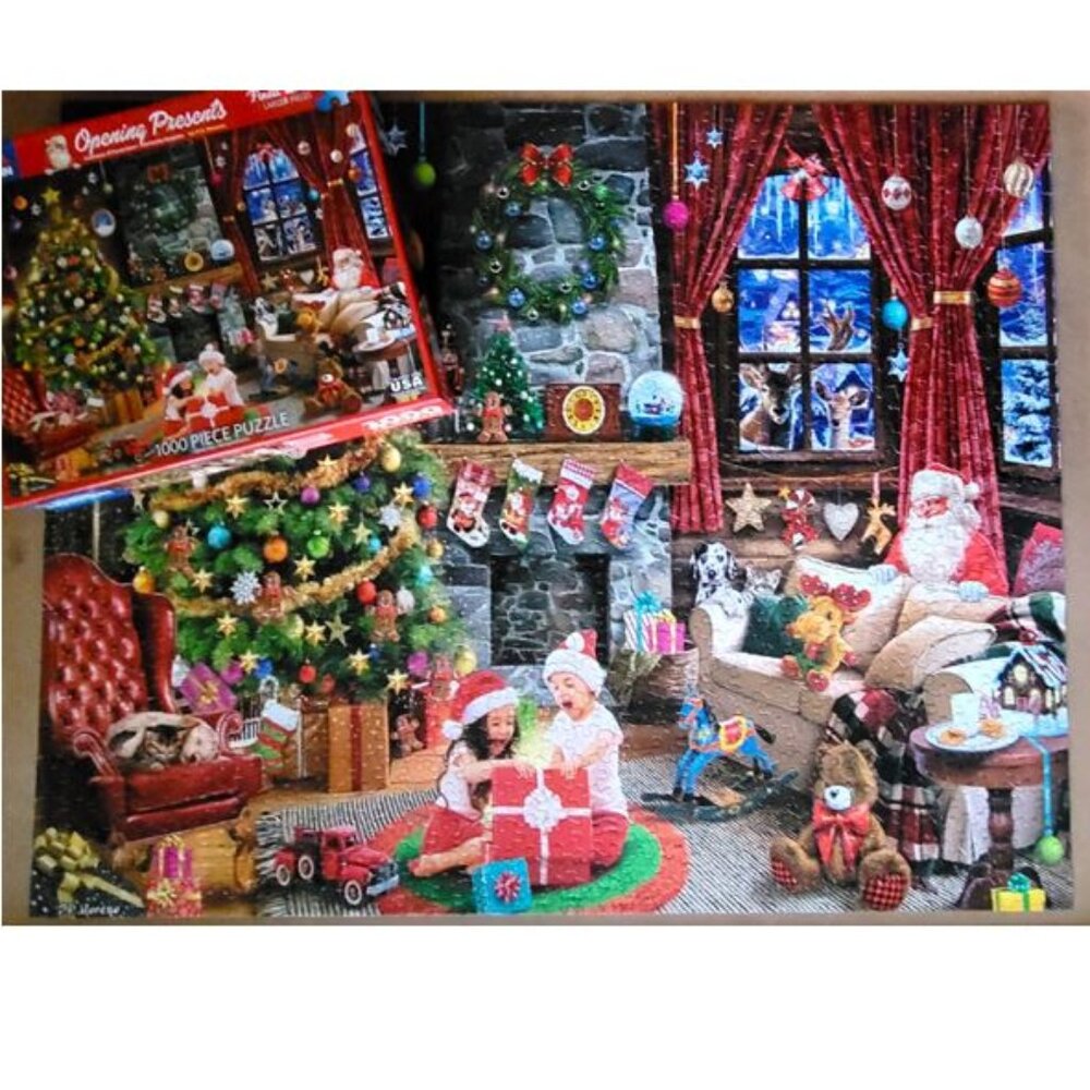 White Mountain Christmas OPENING PRESENTS 1000 piece Jigsaw Puzzle - Picture 3 of 6